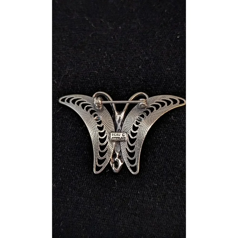 Beaucraft Vintage Sterling Silver Flower Filigree Butterfly Brooch